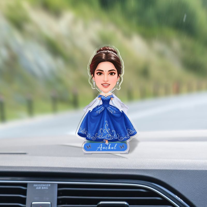 Personalized Cinderella Princess Blue dress Bobblehead Caricature Theme for Kids Birthday Gift, Kids Room & Home Decor Birthday Return Gift for Girls Battery Powered Shaking Head